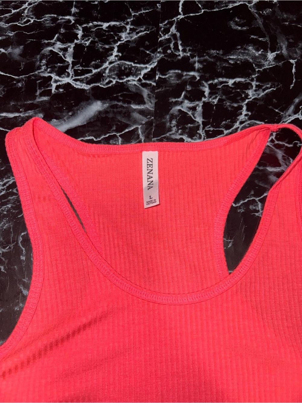 Women's Ribbed Racerback Tank Top - Neon Coral - Picture 2 of 2